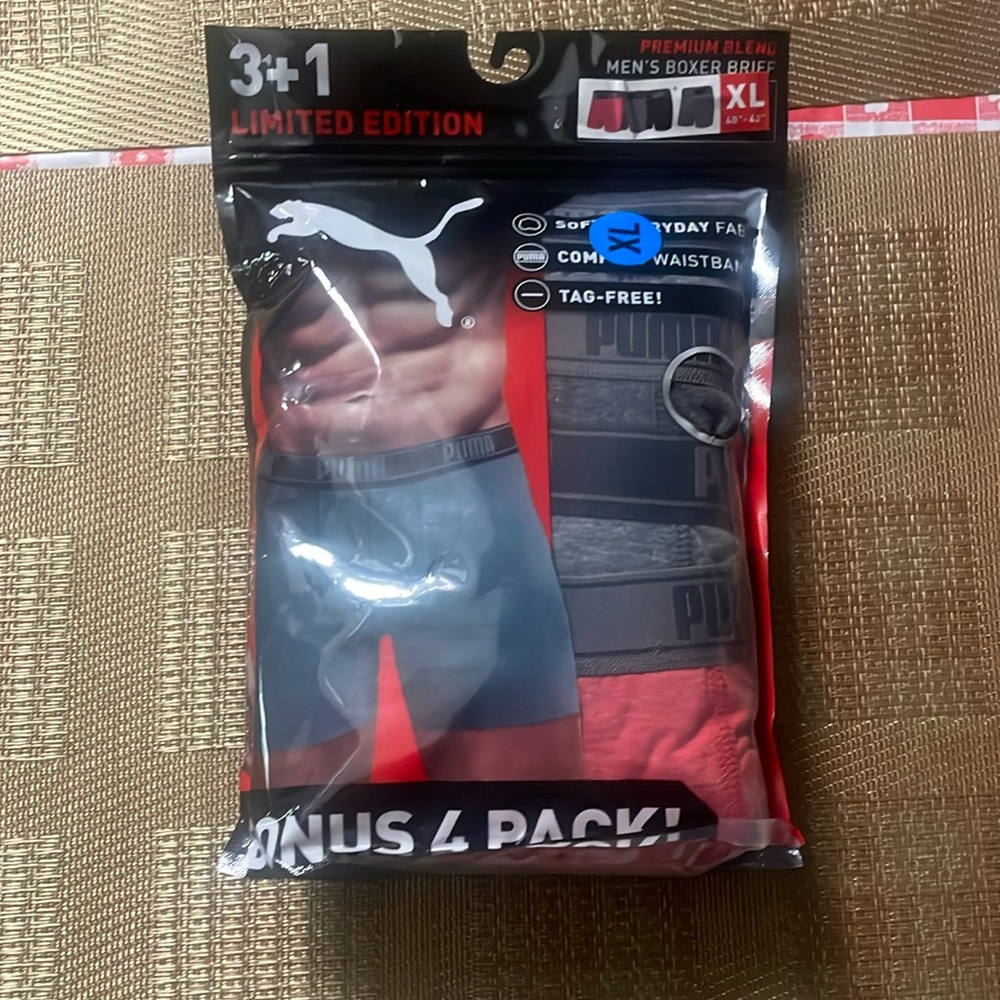 Puma Men Limited Edition 4-Pack Boxer Briefs Size XL